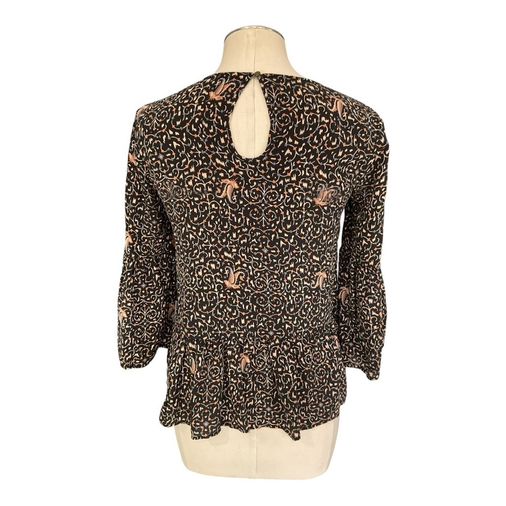 Madewell Silk Peplum Blouse Boho Print Long Sleeve XXS - Picture 3 of 6